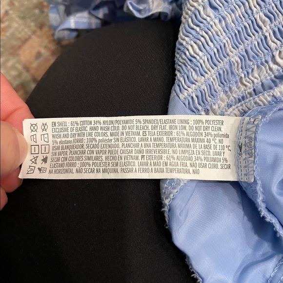 Baby Blue Plaid Puff Sleeve Crop Top Daisy Duke Medium - Picture 11 of 11